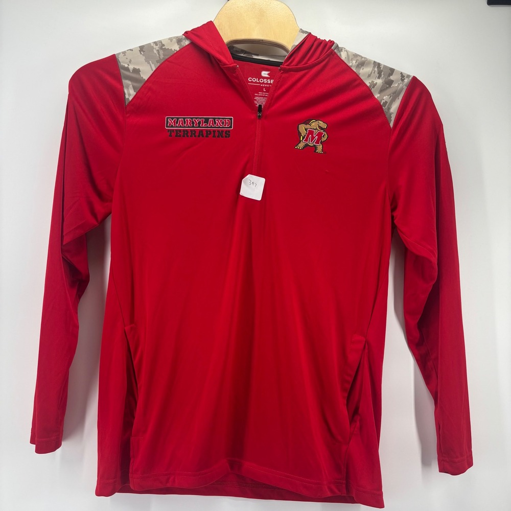 Colosseum Maryland Terrapins Hoodie Mens L Red OHT 1/4 Zip Camo NCAA Pullover